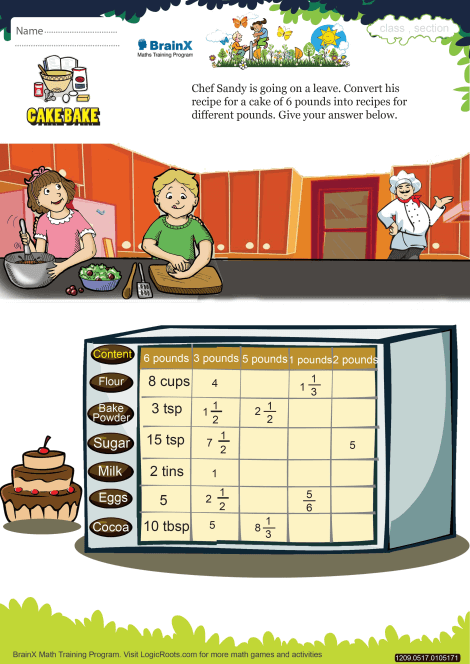 Cake Bake Math Worksheet for Grade 5 | Free & Printable Worksheets