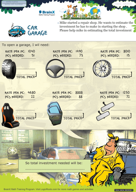 Car Garage worksheet