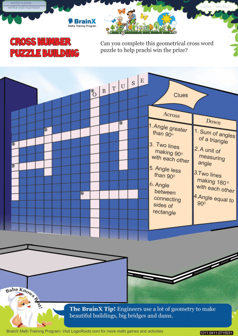 Cross Number Puzzle Building Math Worksheet for Grade 4 | Free