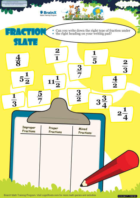 Fraction Slate Math Worksheet for Grade 4 | Free ...