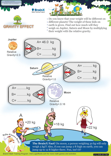 Gravity Effect Math Worksheet for Grade 5 | Free & Printable Worksheets