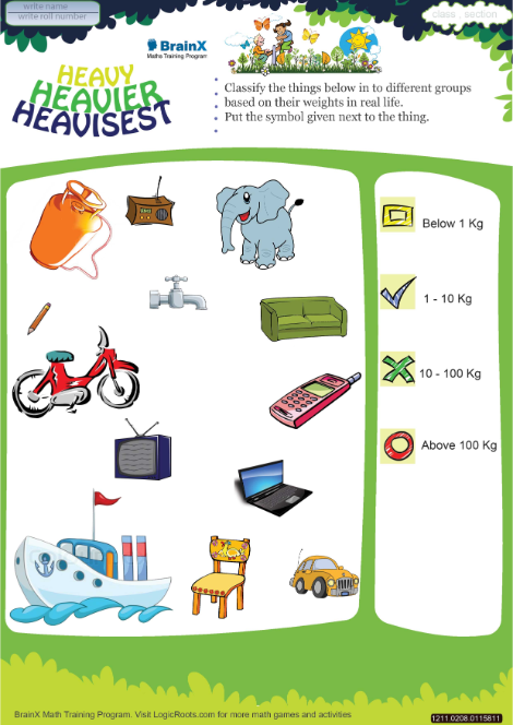 kindergarten worksheet light heavy 2 for  Math  Free Heavy Grade Heaviest Worksheet Heavier