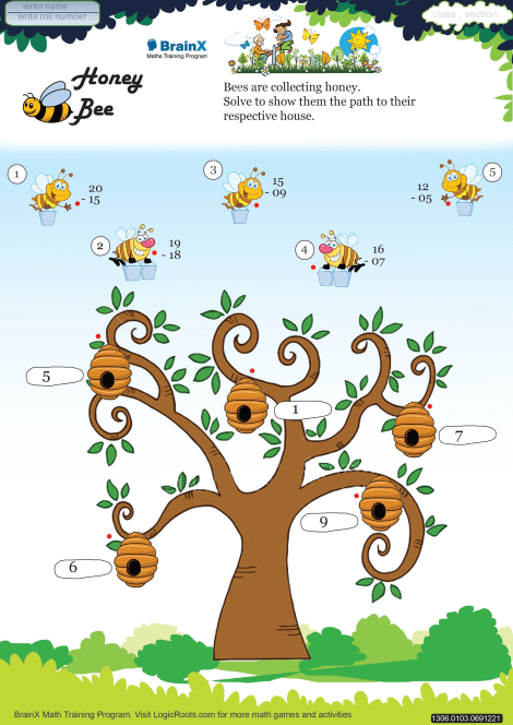 Honey Bee Math Worksheet for Grade 1 | Free & Printable Worksheets