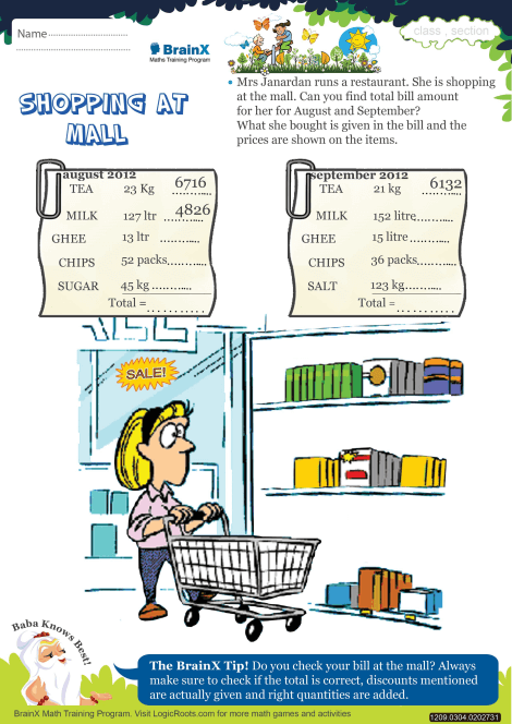 Shopping At Mall Math Worksheet for Grade 3 | Free & Printable Worksheets