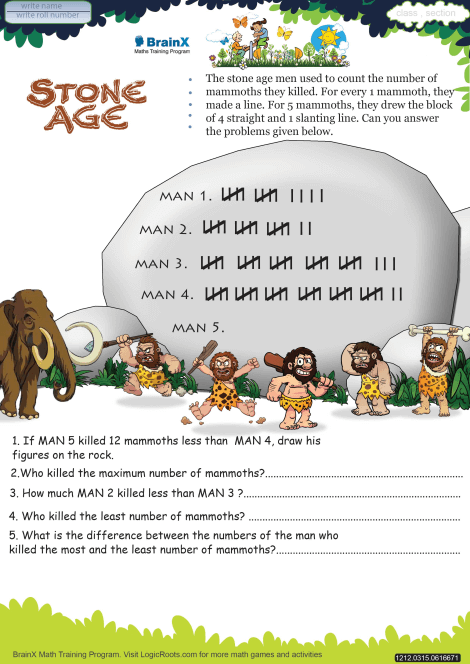 stone age math worksheet for grade 3 free printable