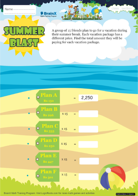 Summer Blast Math Worksheet for Grade 3 | Free & Printable Worksheets