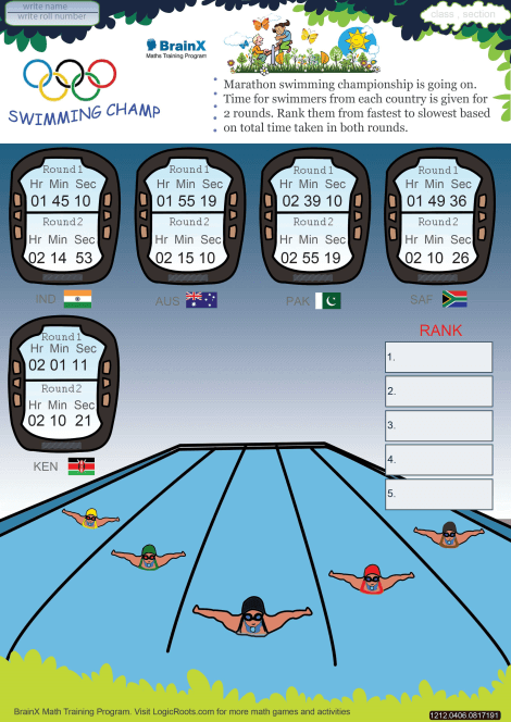 Swimming Champ Math Worksheet for Grade 4 | Free & Printable Worksheets