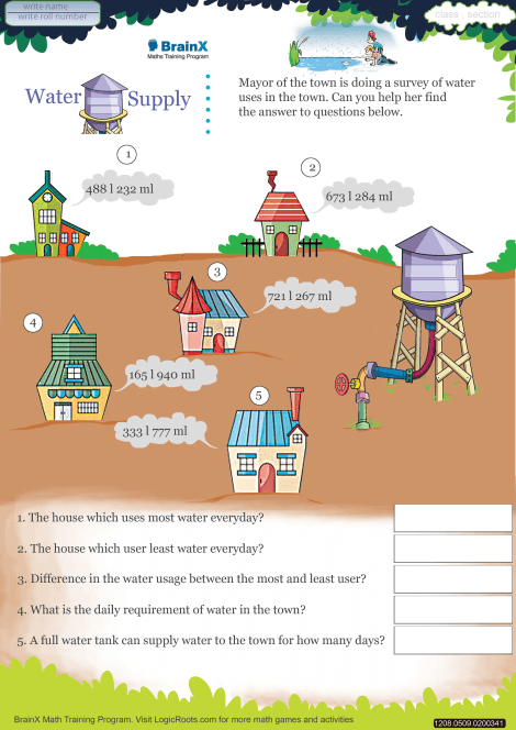 Water Supply Math Worksheet for Grade 5 | Free & Printable Worksheets